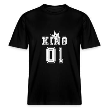 no name -  RELAXED FIT Unisex Organic T-Shirt - Schwarz - Vorne - Alina (178cm) & Michal (187cm)