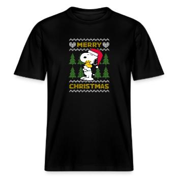 Peanuts Snoopy Pull Moche Noël -  T-shirt unisexe RELAXED FIT en coton bio - noir - Devant - Alina (178cm) & Michal (187cm)