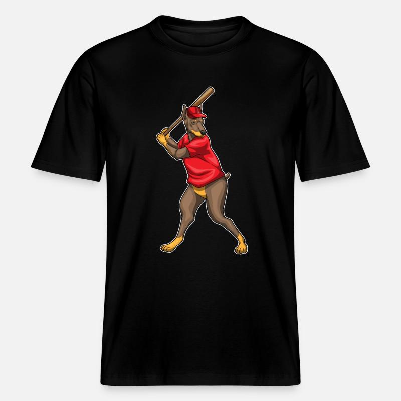 Bâton de baseball Doberman -  T-shirt unisexe RELAXED FIT en coton bio - noir