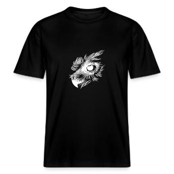 Eule Schnabel - Kauz Auge -  RELAXED FIT Unisex Organic T-Shirt - Schwarz - Vorne - Alina (178cm) & Michal (187cm)