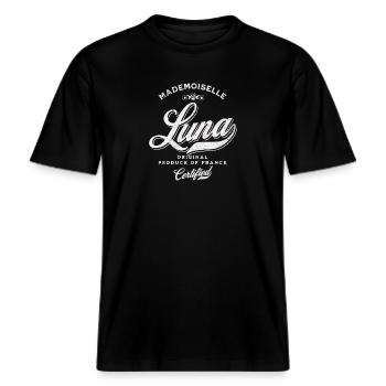 Mademoiselle Luna -  T-shirt unisexe RELAXED FIT en coton bio - noir - Devant - Alina (178cm) & Michal (187cm)