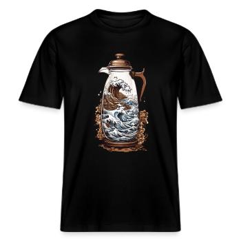 Japanische Kaffeeästhetik Streetwear Style -  RELAXED FIT Unisex Organic T-Shirt - Schwarz - Vorne - Alina (178cm) & Michal (187cm)