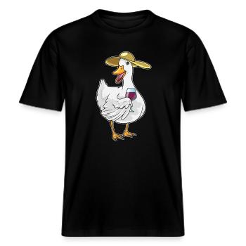 Ente Rotwein -  RELAXED FIT Unisex Organic T-Shirt - Schwarz - Vorne - Alina (178cm) & Michal (187cm)
