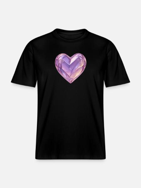 3D Glas Herz Lila -  RELAXED FIT Unisex Organic T-Shirt - Schwarz