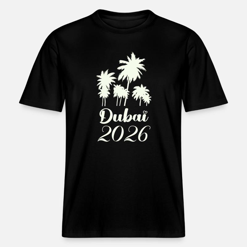 Dubai Palm Trees 2026 Script -  RELAXED FIT Unisex Organic T-Shirt - black