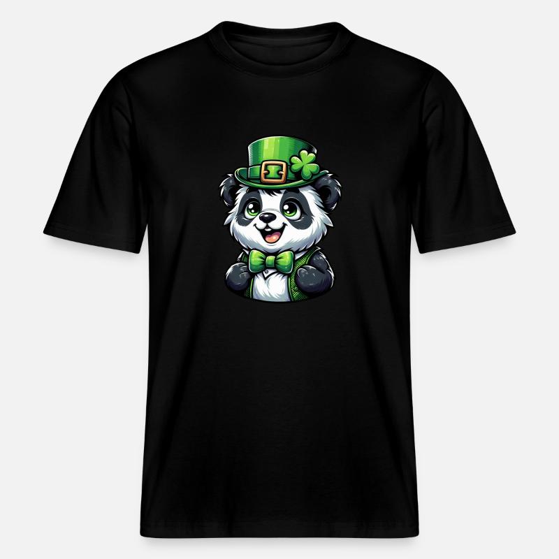 St. Patrick's Panda Celebration -  RELAXED FIT Unisex Organic T-Shirt - black