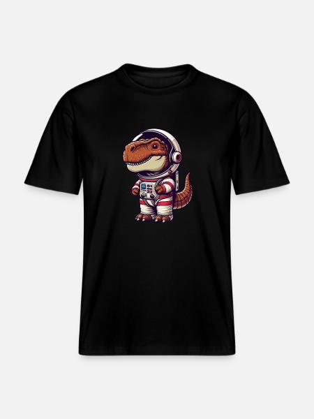 Dino Astronaut in Space Cartoon -  RELAXED FIT Unisex Organic T-Shirt - black