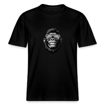 Gorilla Head Portrait Funny Party -  RELAXED FIT Unisex Organic T-Shirt - black - Front - Alina (178cm) & Michal (187cm)