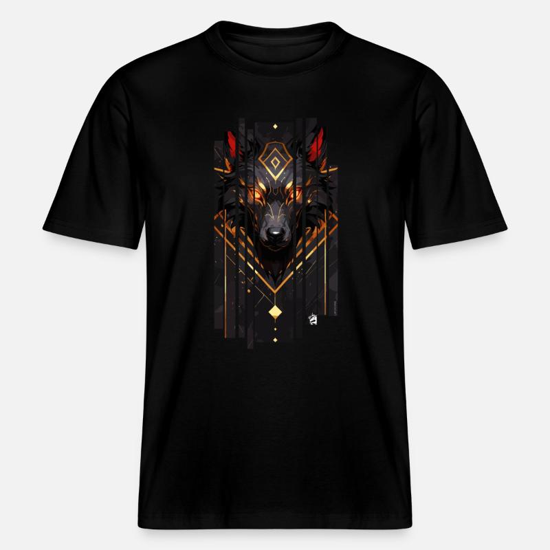 Cyborg loup doré -  T-shirt unisexe RELAXED FIT en coton bio - noir