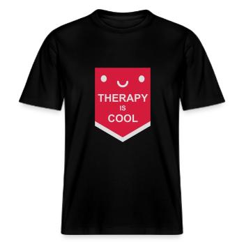 therapy is cool Quote -  RELAXED FIT Unisex Organic T-Shirt - black - Front - Alina (178cm) & Michal (187cm)