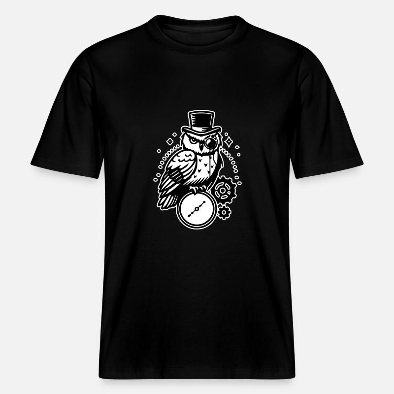 Steampunk Eule und Uhr Design - RELAXED FIT Unisex Organic T-Shirt - Schwarz