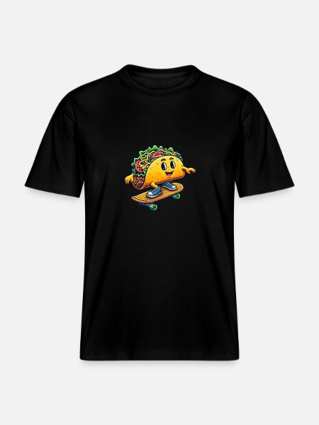 Taco Skater Skateboard Divertimento Messicano -  Maglietta ecologica Unisex RELAXED FIT - nero