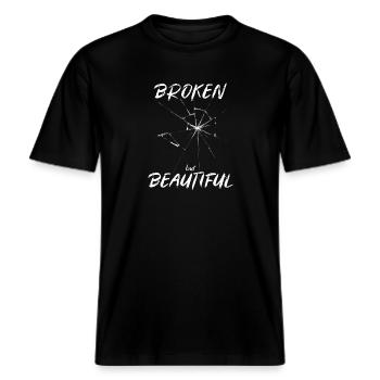 Broken but Beautiful -  RELAXED FIT Unisex Organic T-Shirt - Schwarz - Vorne - Alina (178cm) & Michal (187cm)