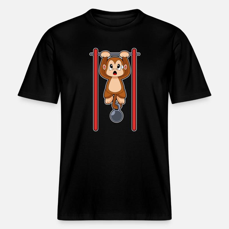 Monkey Bodybuilder Pull-ups Bodybuilding -  RELAXED FIT Unisex Organic T-Shirt - black