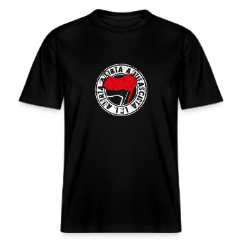 Alerta Alerta Antifascista161 Antifa -  RELAXED FIT Unisex Organic T-Shirt - Schwarz - Vorne - Alina (178cm) & Michal (187cm)