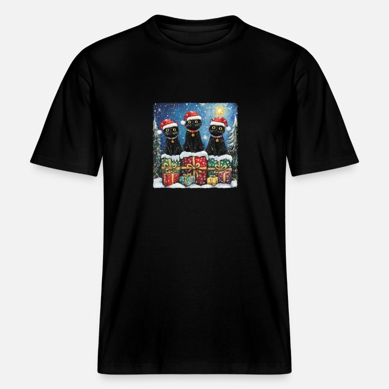 Schwarze Katzen mit Weihnachtsgeschenke -  RELAXED FIT Unisex Organic T-Shirt - Schwarz