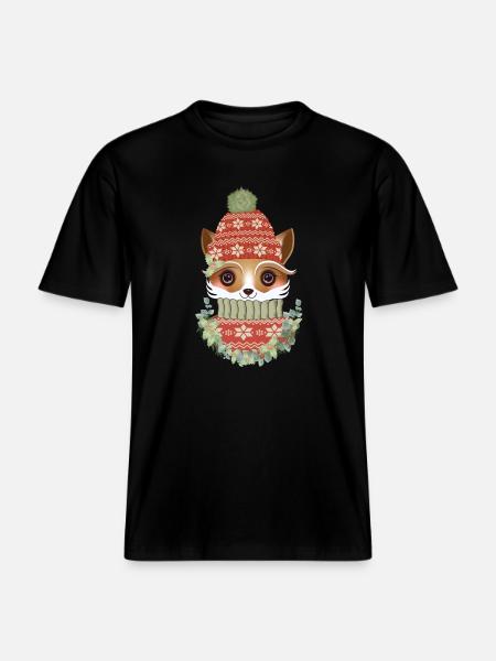 niedlicher Fuchs mit Pullover,Bommelmütze & Kranz - RELAXED FIT Unisex Organic T-Shirt - Schwarz