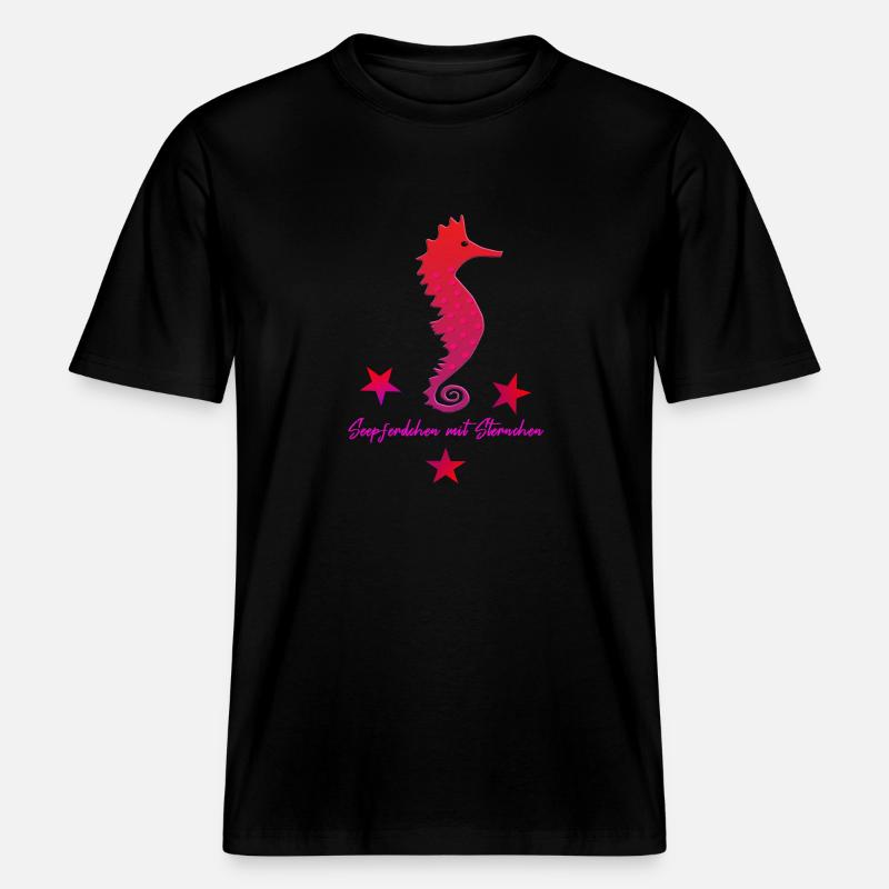 rotes Seepferdchen mit Sternchen pink -  RELAXED FIT Unisex Organic T-Shirt - Schwarz
