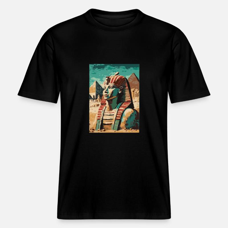 Pharaon devant les pyramides -  T-shirt unisexe RELAXED FIT en coton bio - noir