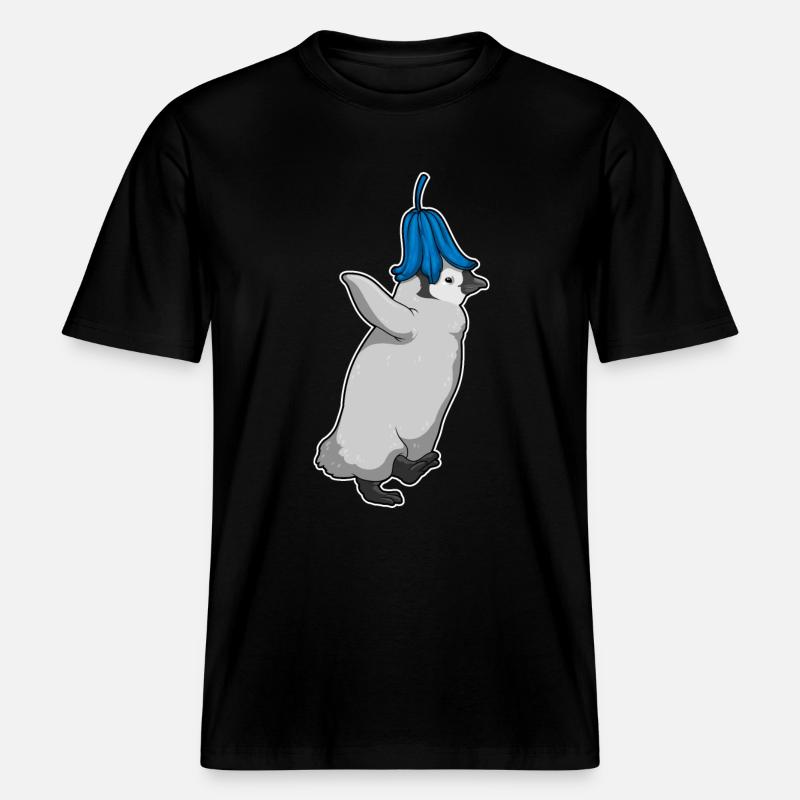 Pingouin Fleurs de campanule -  T-shirt unisexe RELAXED FIT en coton bio - noir