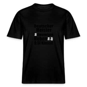 Deutscher Meister Heben 0 5l Klasse Statement Bier -  RELAXED FIT Unisex Organic T-Shirt - Schwarz - Vorne - Alina (178cm) & Michal (187cm)