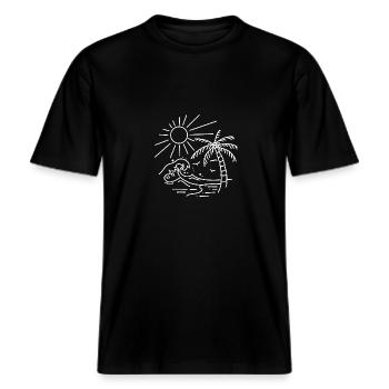 Strand Meer Sonne Palmen -  RELAXED FIT Unisex Organic T-Shirt - Schwarz - Vorne - Alina (178cm) & Michal (187cm)