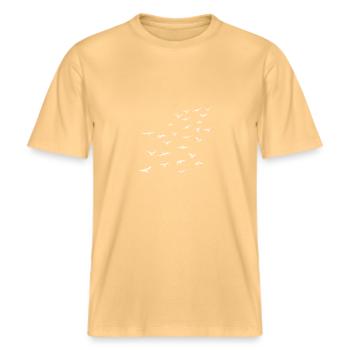 Nuée d'oiseaux -  T-shirt unisexe RELAXED FIT en coton bio - jaune délavé - Devant - Alina (178cm) & Michal (187cm)