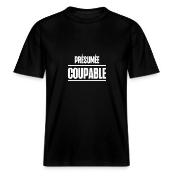 présumée coupable -  T-shirt unisexe RELAXED FIT en coton bio - noir - Devant - Alina (178cm) & Michal (187cm)