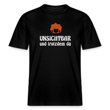 Pumuckl Mit Spruch Unsichtbar Und Trotzdem Da -  RELAXED FIT Unisex Organic T-Shirt - Schwarz - Vorne - Alina (178cm) & Michal (187cm)