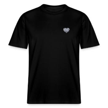 Mama Herz weiß bestickt -  RELAXED FIT Unisex Organic T-Shirt - Schwarz - Vorne - Alina (178cm) & Michal (187cm)