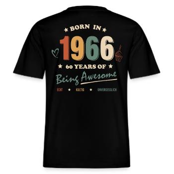 60. Geburtstag 1966 | Born in 1966 Retro Shirt -  RELAXED FIT Unisex Organic T-Shirt - Schwarz - Hinten - Alina (178cm)