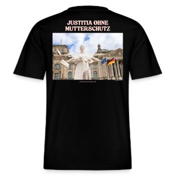 Justitia-trøje -  Økologisk unisex T-shirt RELAXED FIT - sort - Bagpå - Alina (178cm)
