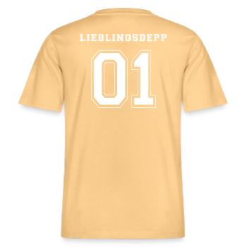 LIEBLINGSDEPP 01 - WHITE EDITION -  RELAXED FIT Unisex Organic T-Shirt - Hellgelb - Hinten - Alina (178cm)