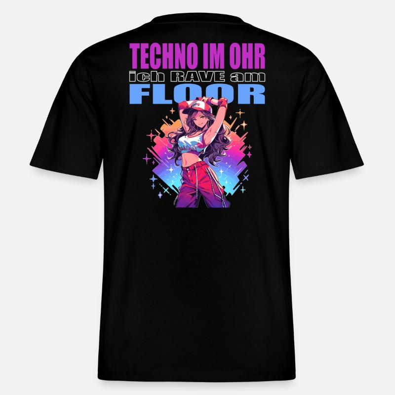 TECHNO DANS L’OREILLE -  T-shirt unisexe RELAXED FIT en coton bio - noir