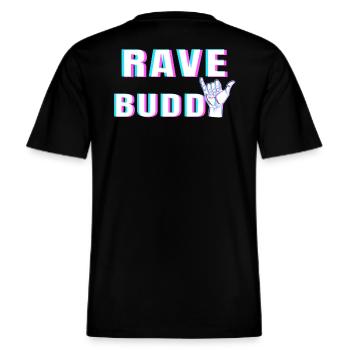 RAVE BUDDY -  RELAXED FIT Unisex Organic T-Shirt - Schwarz - Hinten - Alina (178cm)
