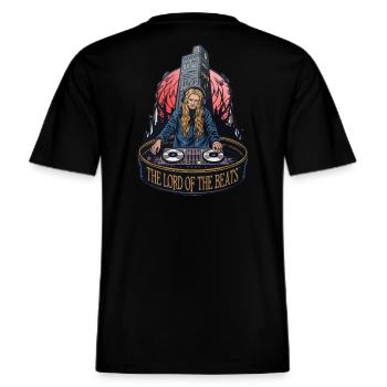 THE LORD OF THE BEATS -  RELAXED FIT Unisex Organic T-Shirt - Schwarz - Hinten - Alina (178cm)