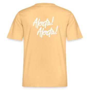Alerta! Alerta! - Antifascista -  RELAXED FIT Unisex Organic T-Shirt - Hellgelb - Hinten - Alina (178cm)