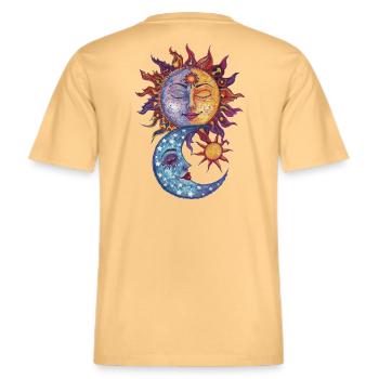 Sun, moon and stars -  RELAXED FIT Unisex Organic T-Shirt - washed yellow - Back - Alina (178cm)