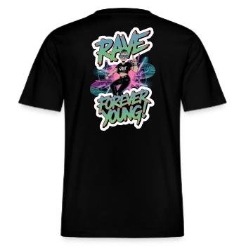 RAVE FOREVER YOUNG -  RELAXED FIT Unisex Organic T-Shirt - black - Back - Alina (178cm)