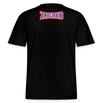 Zagreb, moj grad. -  RELAXED FIT Unisex Organic T-Shirt - Schwarz - Hinten - Alina (178cm)