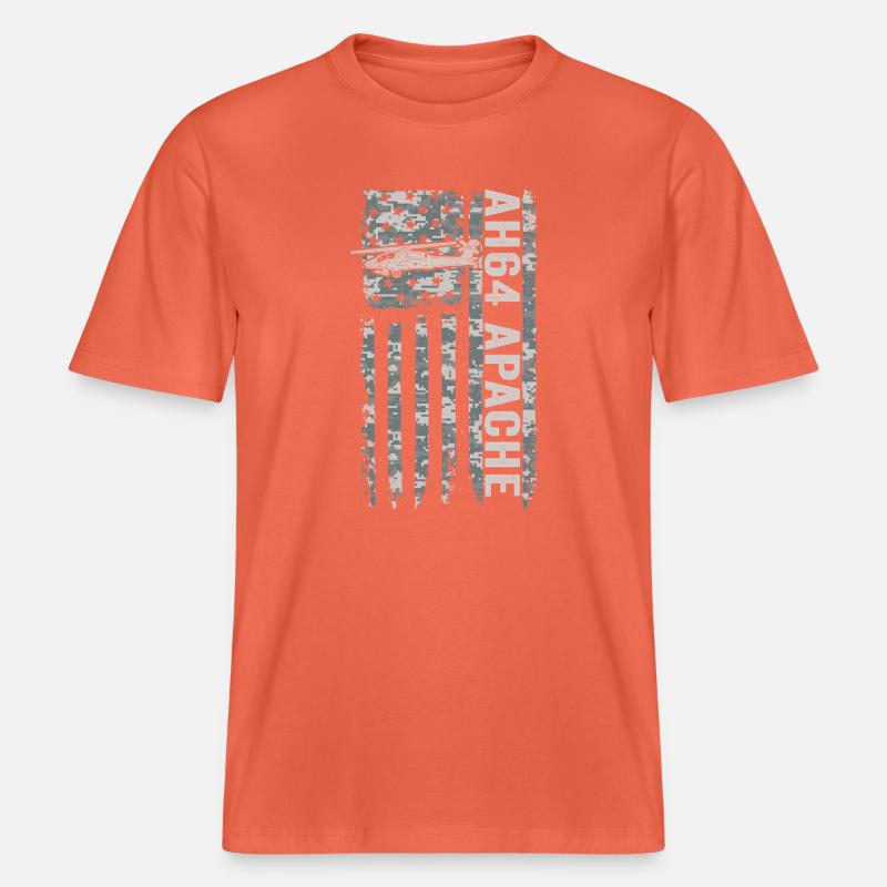 Hélicoptère AH-64 Apache avec drapeau américain -  T-shirt unisexe RELAXED FIT en coton bio - rouge clair