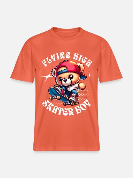 Skater teddy bear on skateboard - RELAXED FIT Unisex Organic T-Shirt - light red