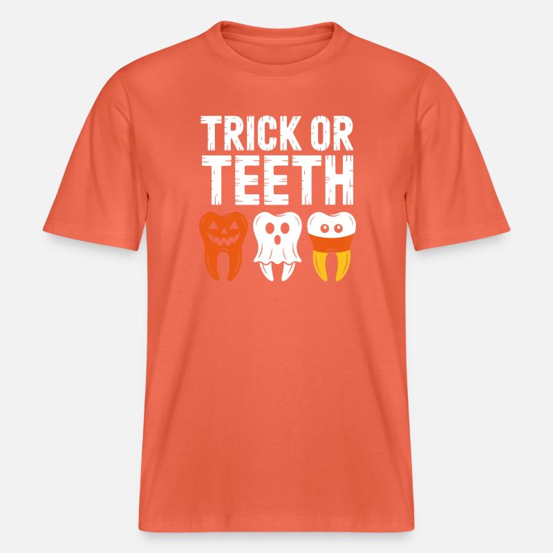 Trick oder Teeth Halloween-T-Shirt -  RELAXED FIT Unisex Organic T-Shirt - Hellrot
