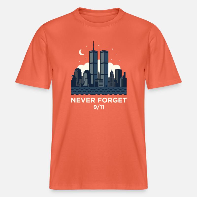 Never Forget 9/11 Skyline Night - RELAXED FIT Unisex Organic T-Shirt - light red