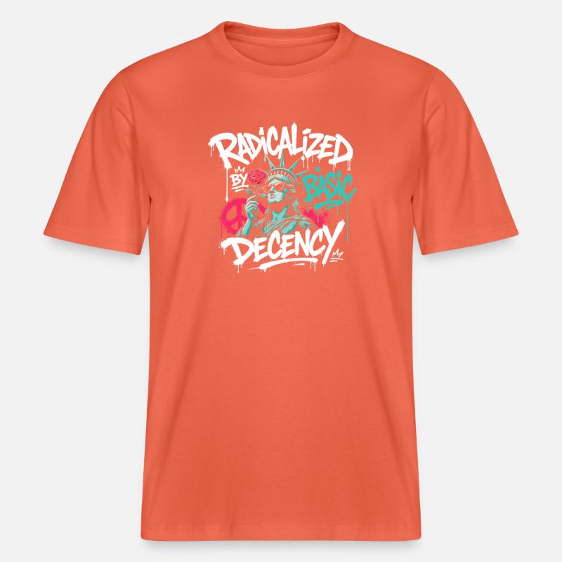 Radicalized Basic Decency Graffiti -  RELAXED FIT Unisex Organic T-Shirt - light red