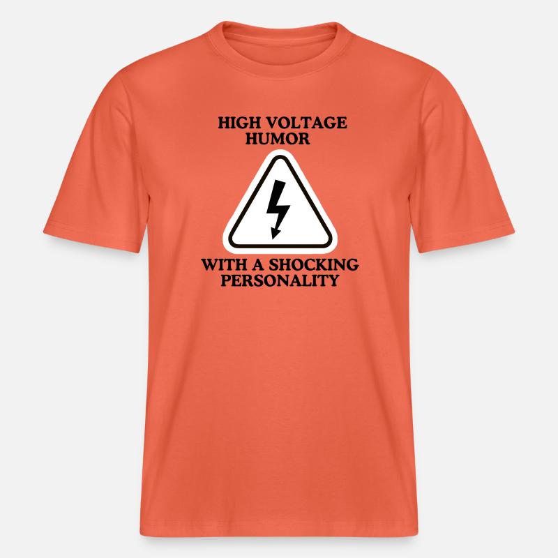 Lightning Warning Triangular Sign -  RELAXED FIT Unisex Organic T-Shirt - light red