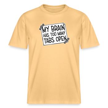 My Brain Has Too Many Tabs Open Lustig Grübeln -  RELAXED FIT Unisex Organic T-Shirt - Hellgelb - Vorne - Alina (178cm) & Michal (187cm)