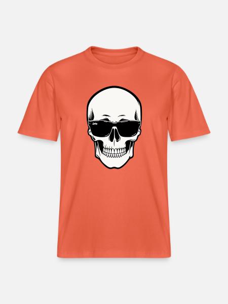 Skeleton with Sunglasses in Monochrome - RELAXED FIT Unisex Organic T-Shirt - light red