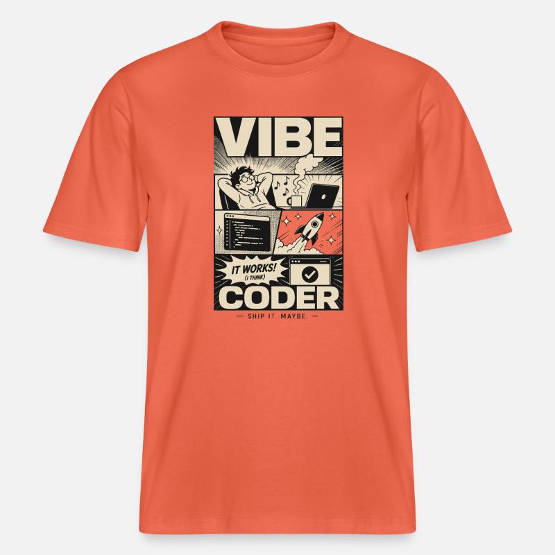 Vibe Coder Programmer Humor -  RELAXED FIT Unisex Organic T-Shirt - light red