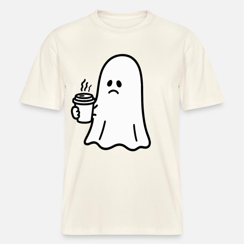 Geist Kaffee Halloween Süßes oder Saures -  RELAXED FIT Unisex Organic T-Shirt - Naturweiß 